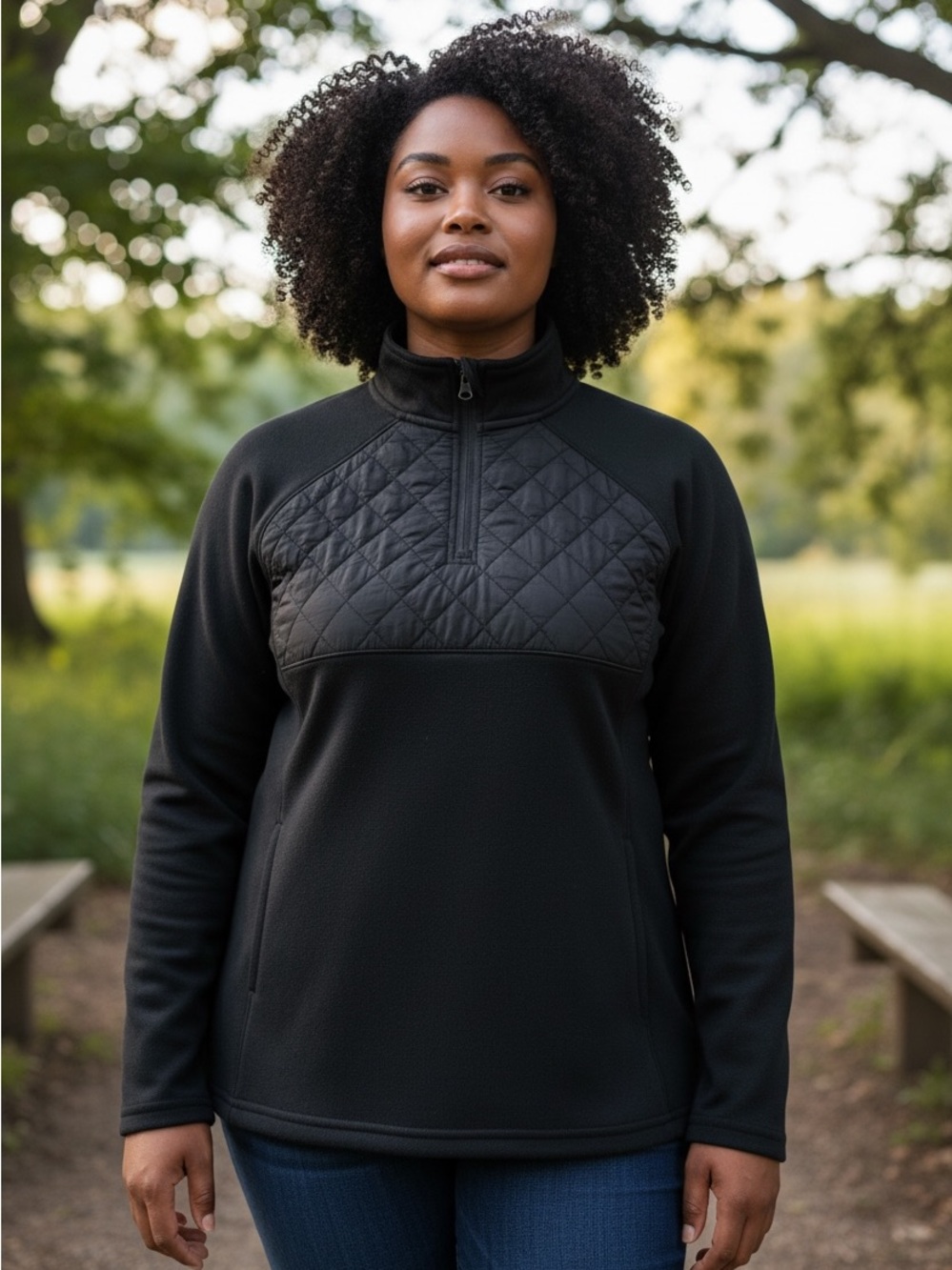 Avia Women’s Black 1/4 Zip Pullover Mock Neck Long Sleeve Top L (12-14)